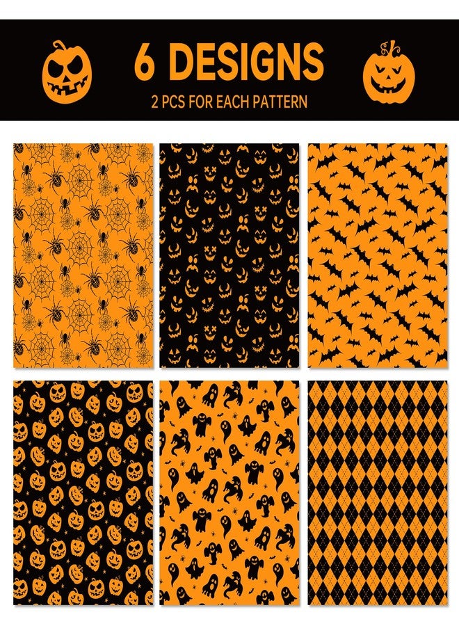 HOWAF 12 Sheets Halloween Wrapping Paper, Black Orange Halloween Gifts Wrapping Paper for Hallows' Eve Party Gift Packing, Bat Spider Web Pumpkins Ghost Gift Wrap Papers Sheets - Image 2